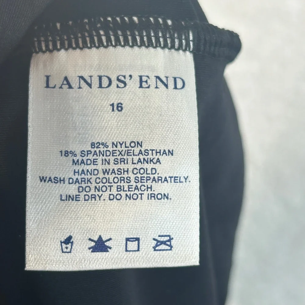 Lands End Black Surplice Wrap Tankini Top Ruched Adjustable Straps Size 16‎